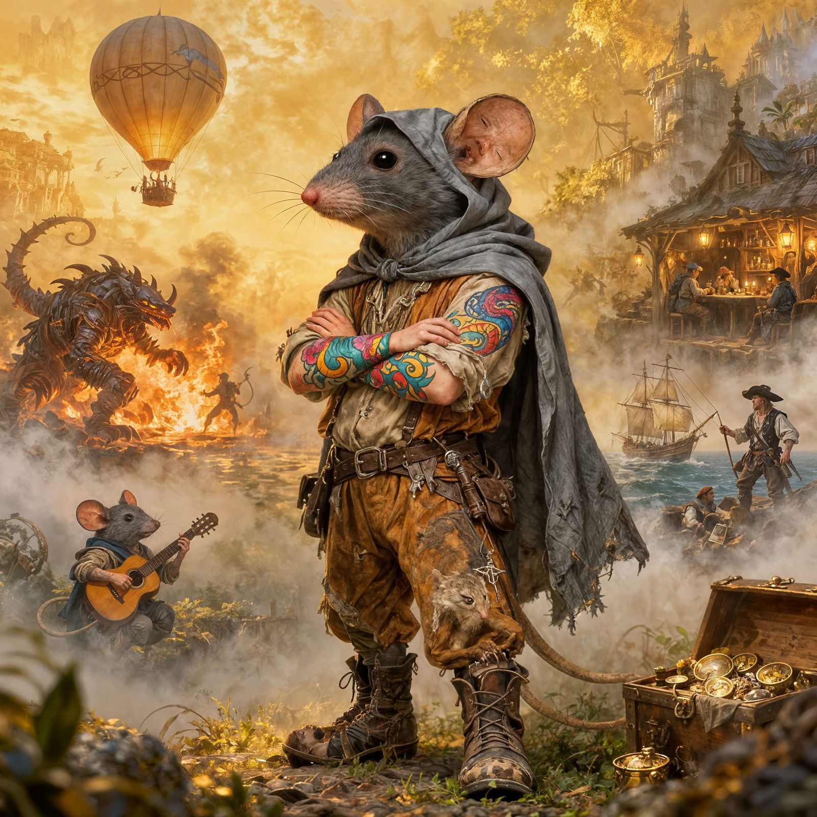 Anthropomorphic Mouse Warrior with Adventure Scenes