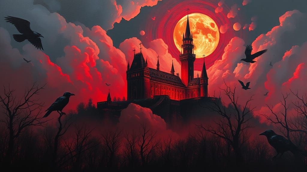 Glowing Medieval Castle on a Dark Cloudy Night