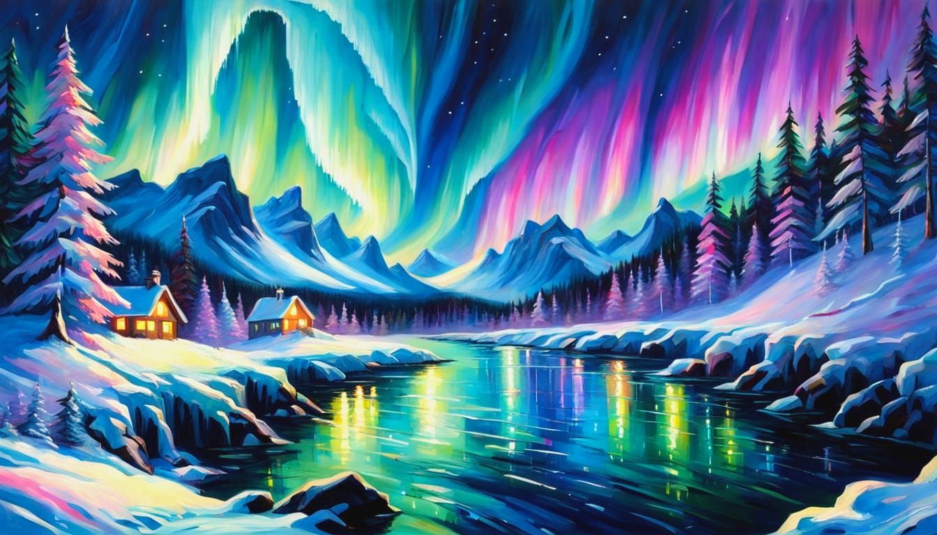 Vibrant Christmas Landscape in Impasto Style