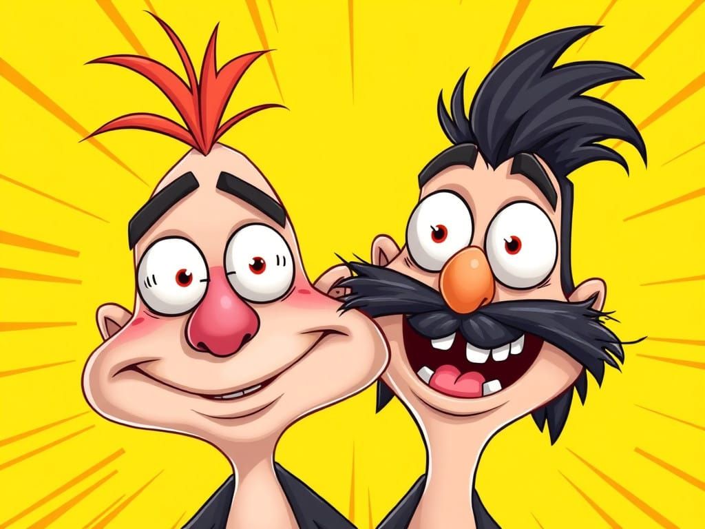 Vibrant Cartoon Odd Couple in Whimsical Wonderland