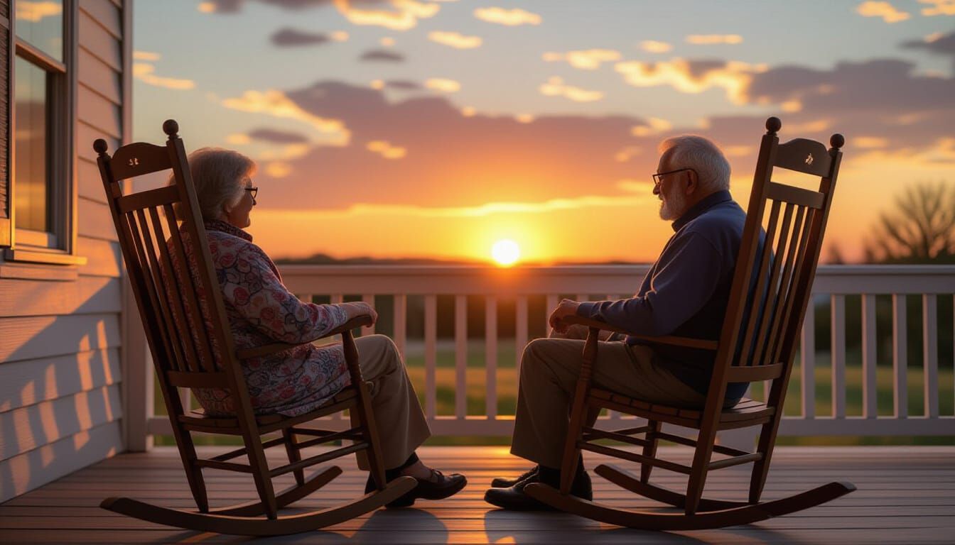 Hyperrealistic Sunset Watchers on a Porch