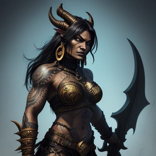 Dragonborn Barbarian Warrior with Fangs and Gold Armor