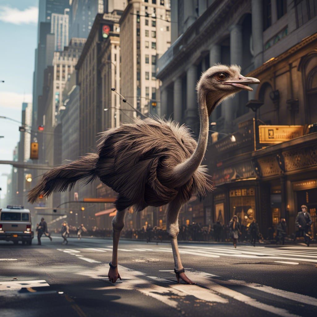 Giant Ostrich Runs Fifth Avenue: Fantasy Concept Art