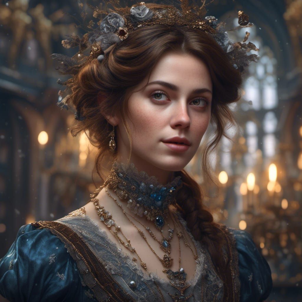 Victorian Beauty with Brown Hair and Grey Eyes