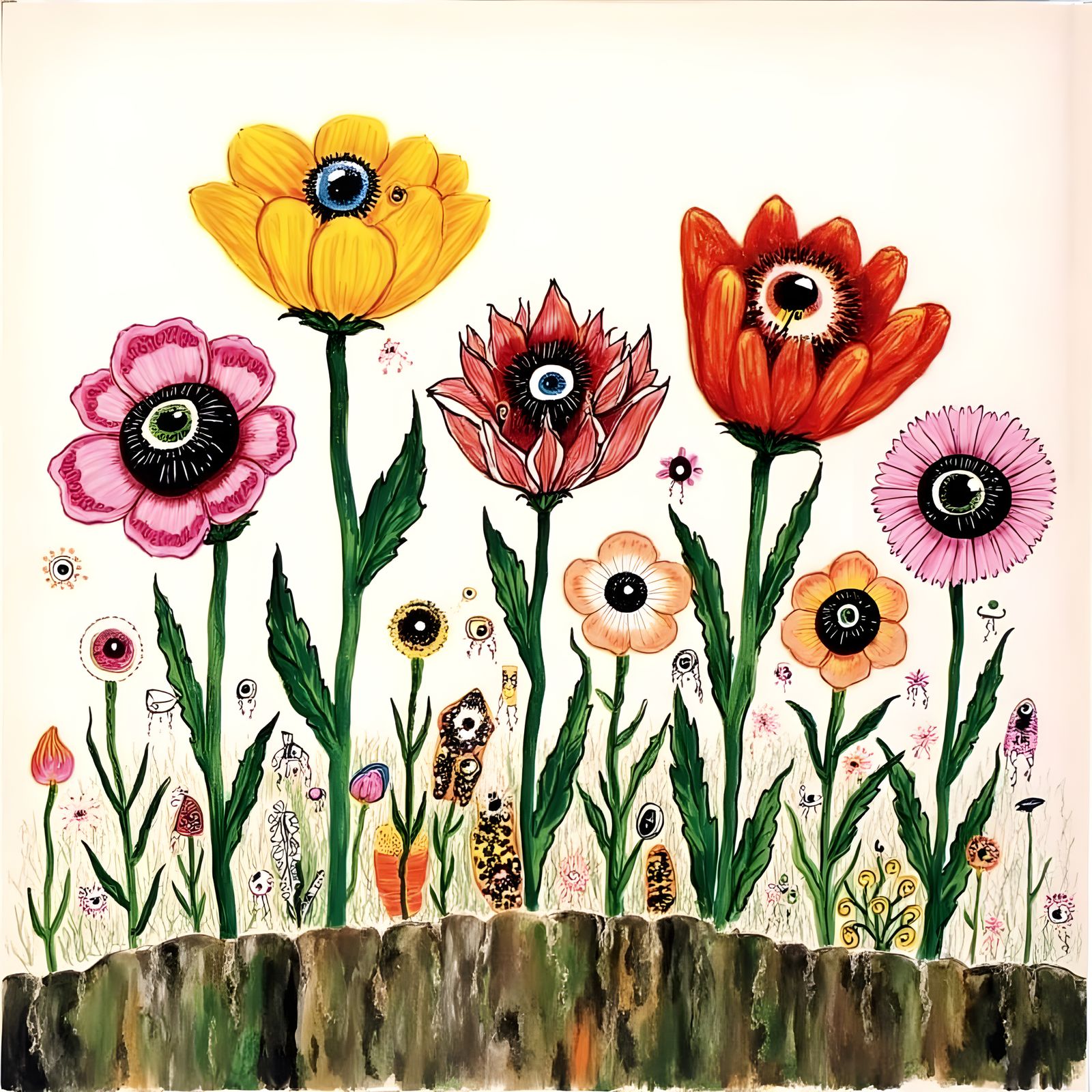 Flowers with Eyeballs in Surrealist Style