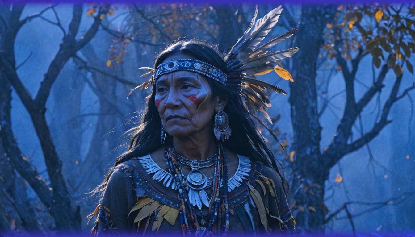 Native American Woman Portrait in Surreal Style