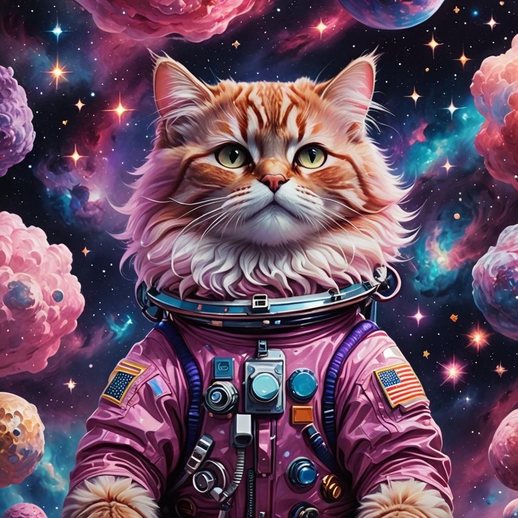 Astronaut Cat Meditating in Colorful Galaxy