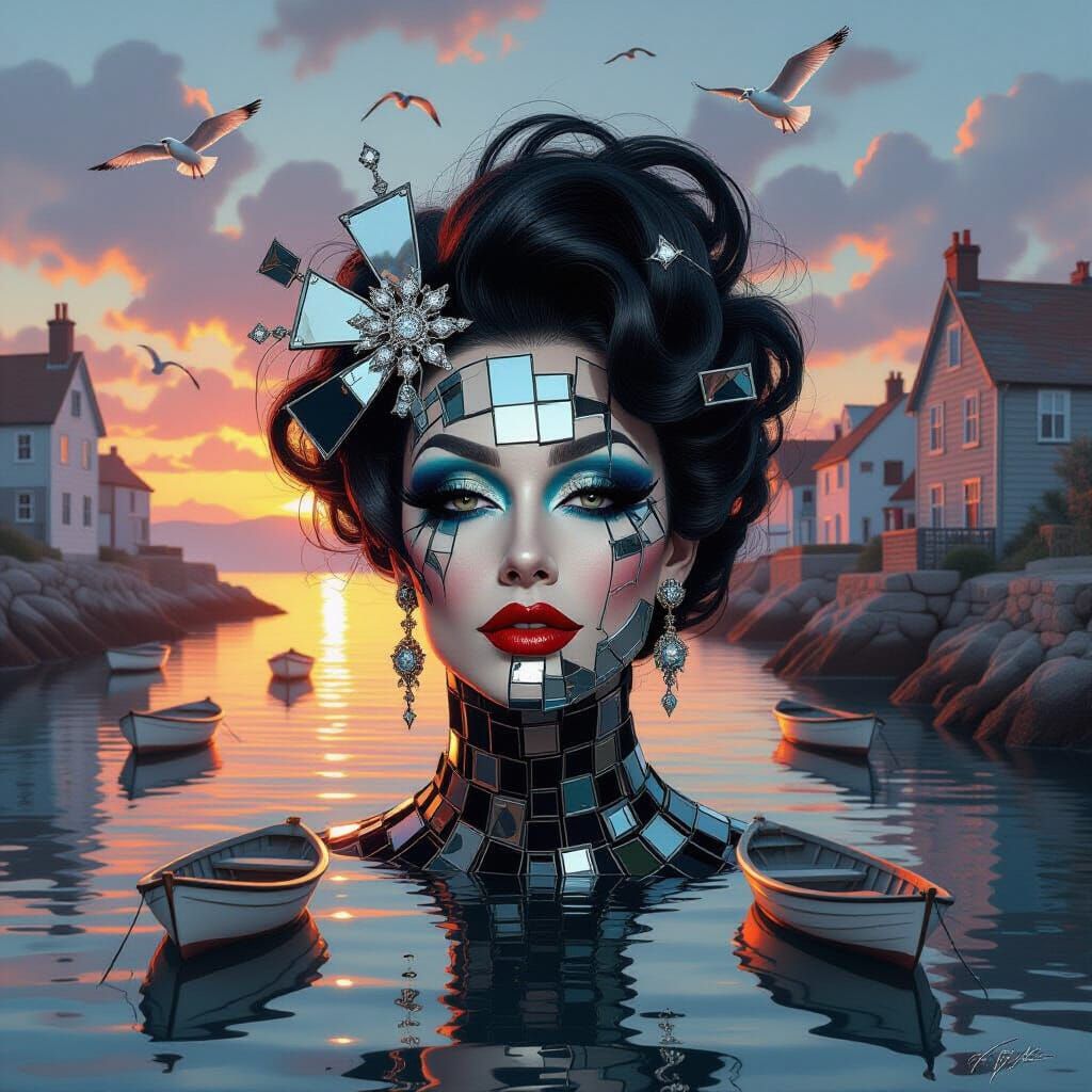 Surreal Drag Queen Portrait: Shattered Mirrors & Melting Clo...