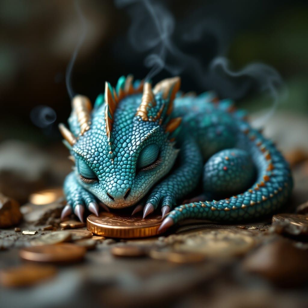 Tiny Dragon Adores Shiny Penny in Hyper-Realistic Detail