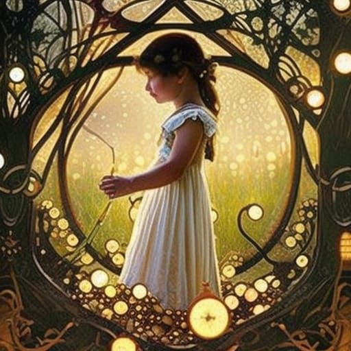 Toddler and Fox Celtic Knot Portrait in Dark Fantasy Style