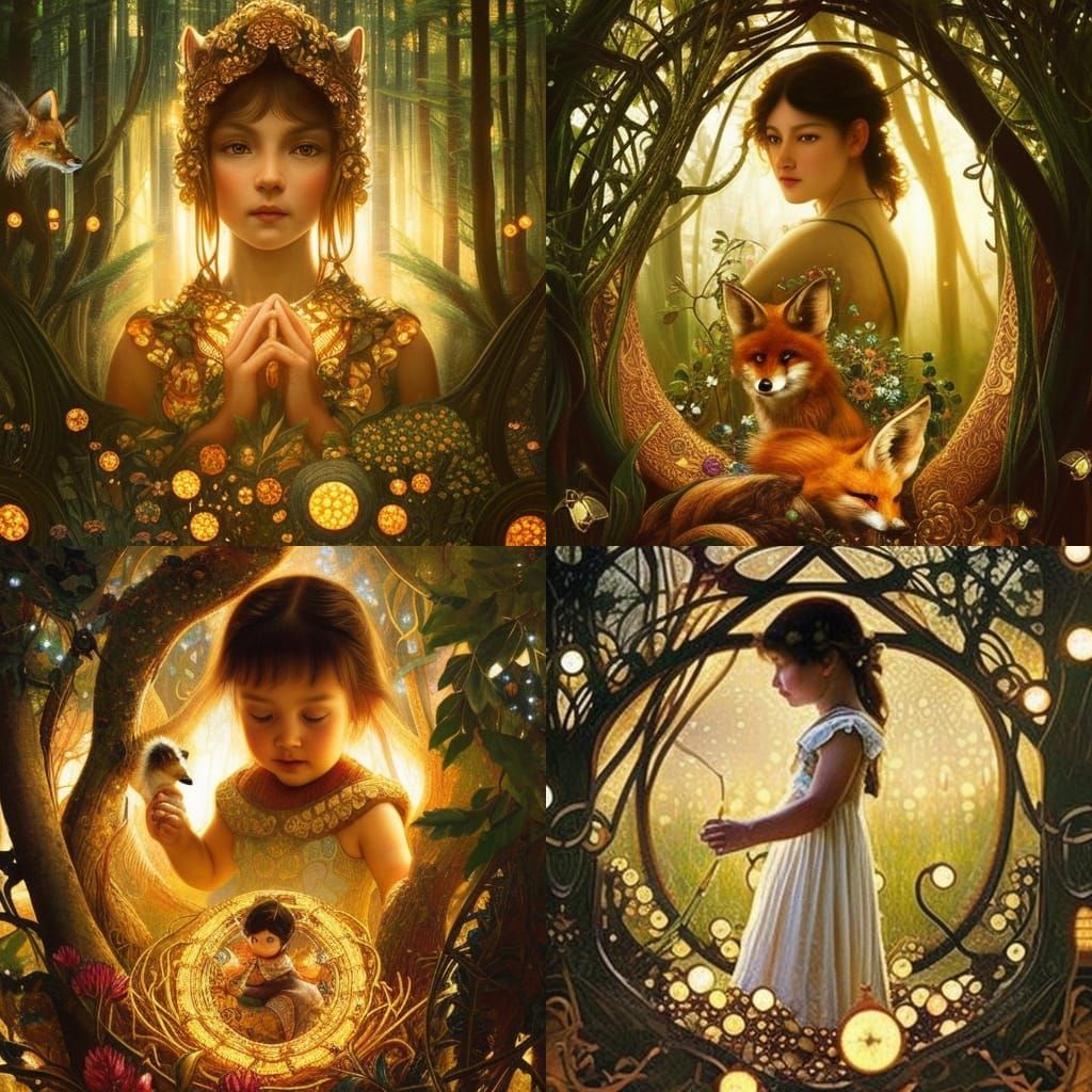 Toddler and Fox Celtic Knot Portrait in Dark Fantasy Style