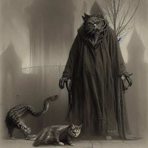 Horror Image: Crazy Old Man and Weird Cat