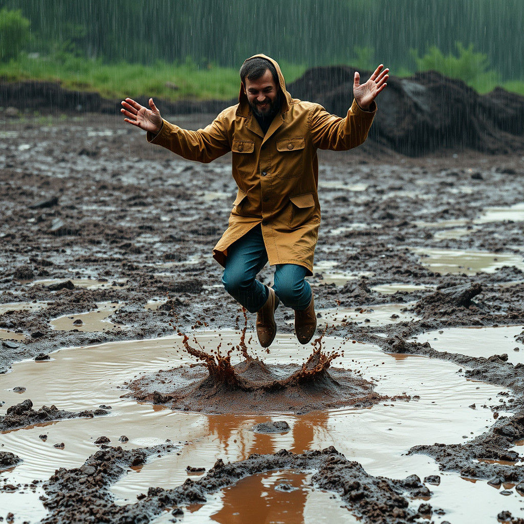 Man Jumping in Puddles: Fantasy Matte Painting