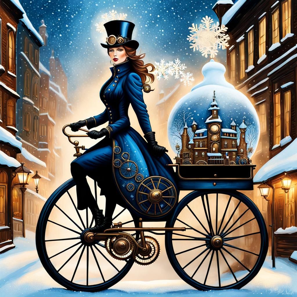 Steampunk Penny-Farthing in Winter Wonderland