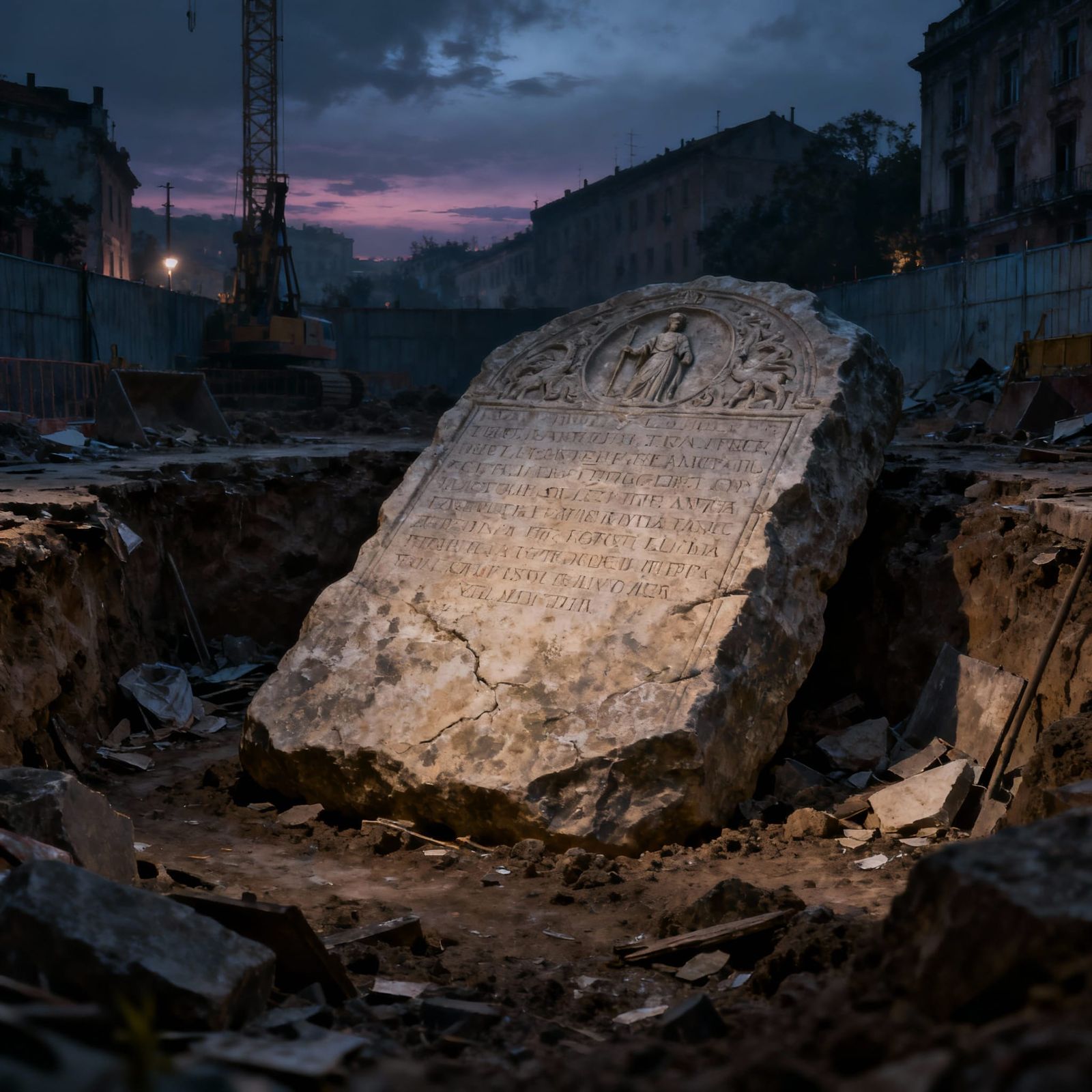 Mystical Stone Tablet in Urban Excavation