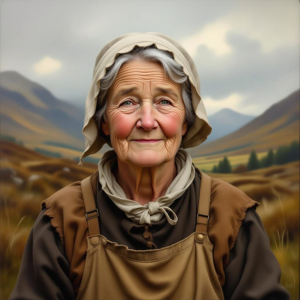 Scottish Maid in Highlands, 15th Century Oil Painting