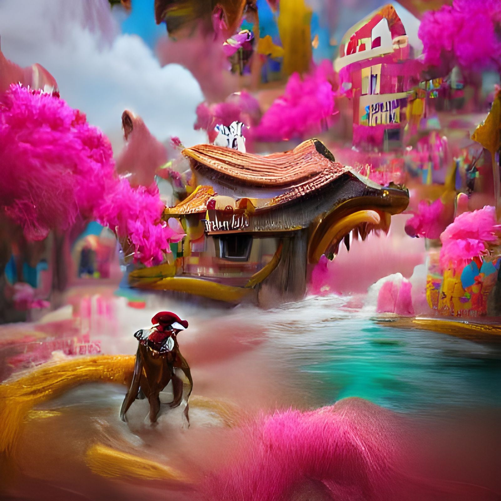 Pirate Monkey on Pink Horse in Fantasy Village