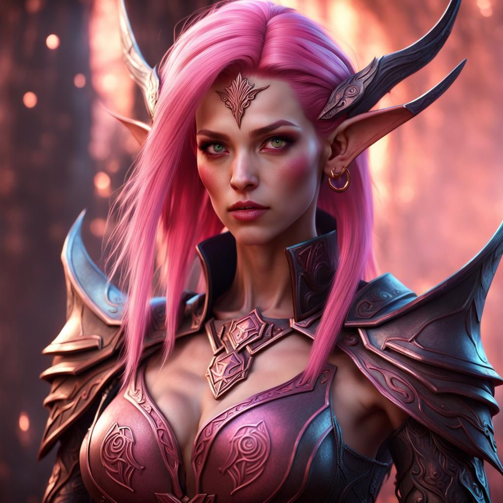 Evil Pink-Haired High Elf Wizard Fantasy Art