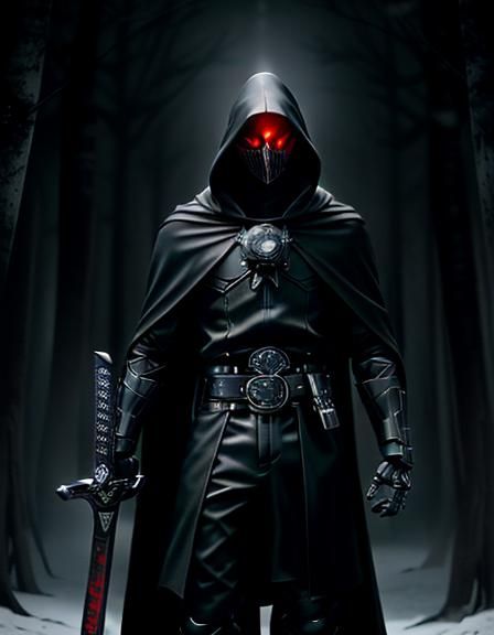 Robotic Warrior in Wisteria Forest, Fantasy Concept Art