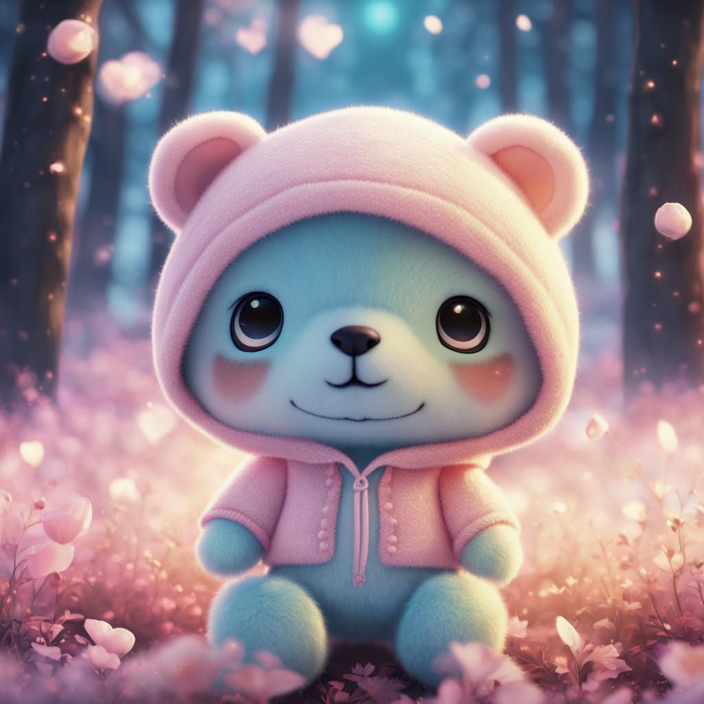 Adorable 3D Anime Teddy Bear Logo in Pastel Colors