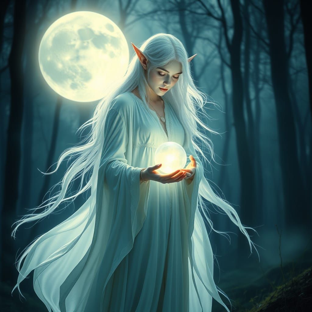 Ethereal Elven Oracle in Lunar Forest