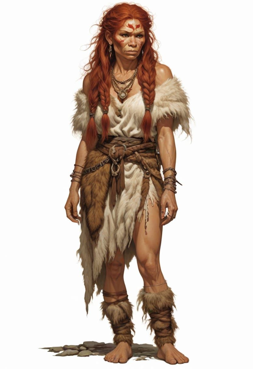 Heroic Fantasy Cavewoman Child in Boris Vallejo Style