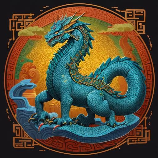 Korean Dragon Curled Around Ancient Temple