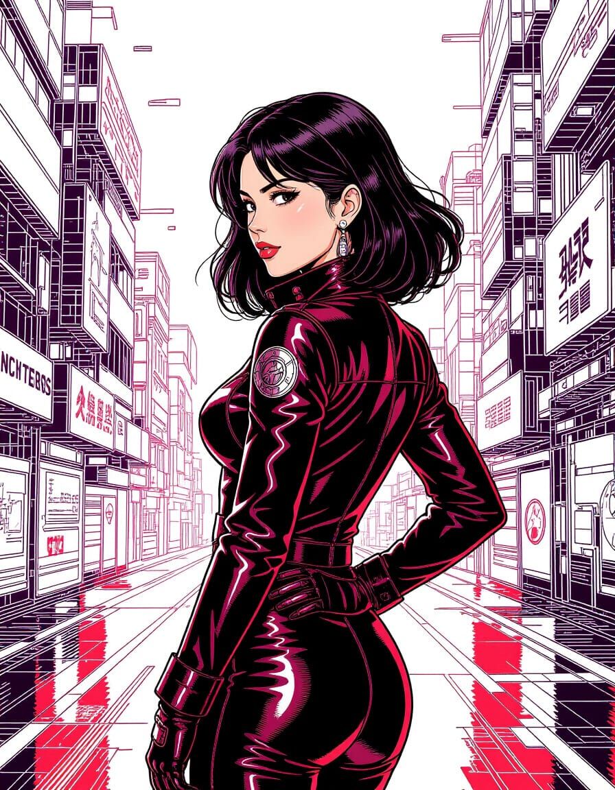 Astronaut Merges with Geometric Cyberpunk Wall