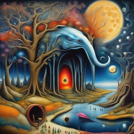 Surreal Elephant Alien Face in Forest