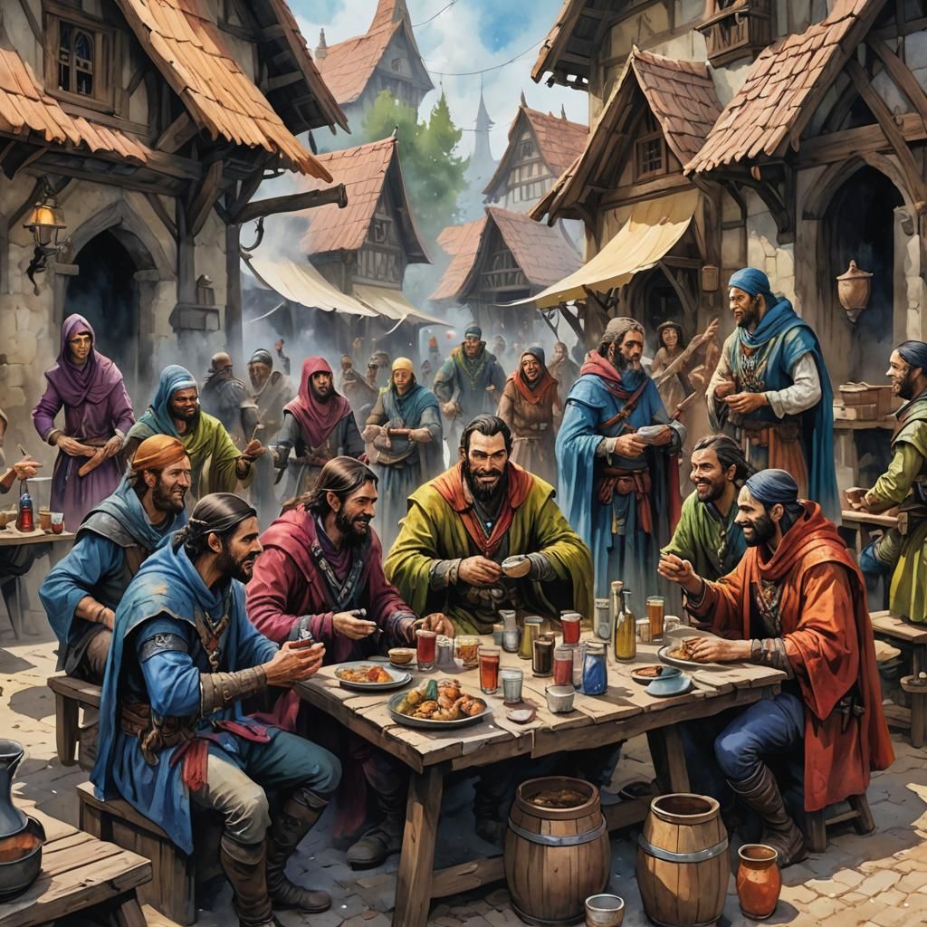 Vistani Travellers Celebrate in Watercolor Painting