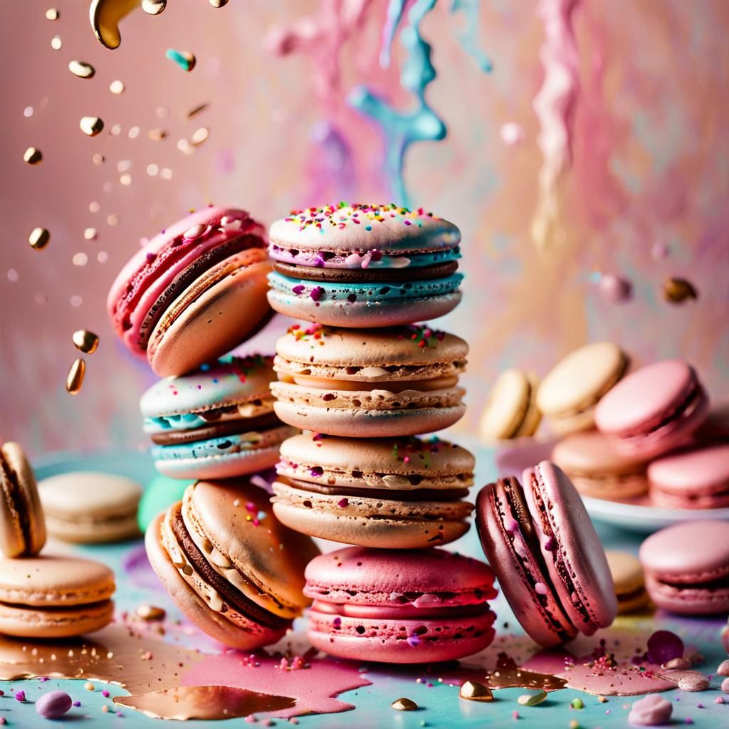Rose Gold Macarons with Icing Splatters