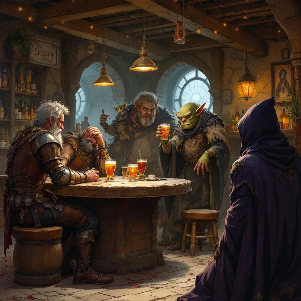 Vibrant Tavern Scene with Adventurer and Diverse Characters