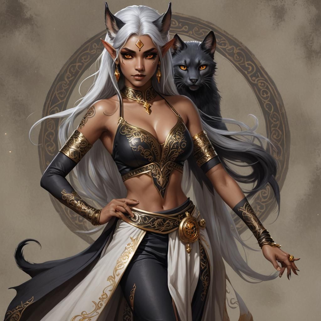 Dark Elf Kitsune Dancer with Silver Hair