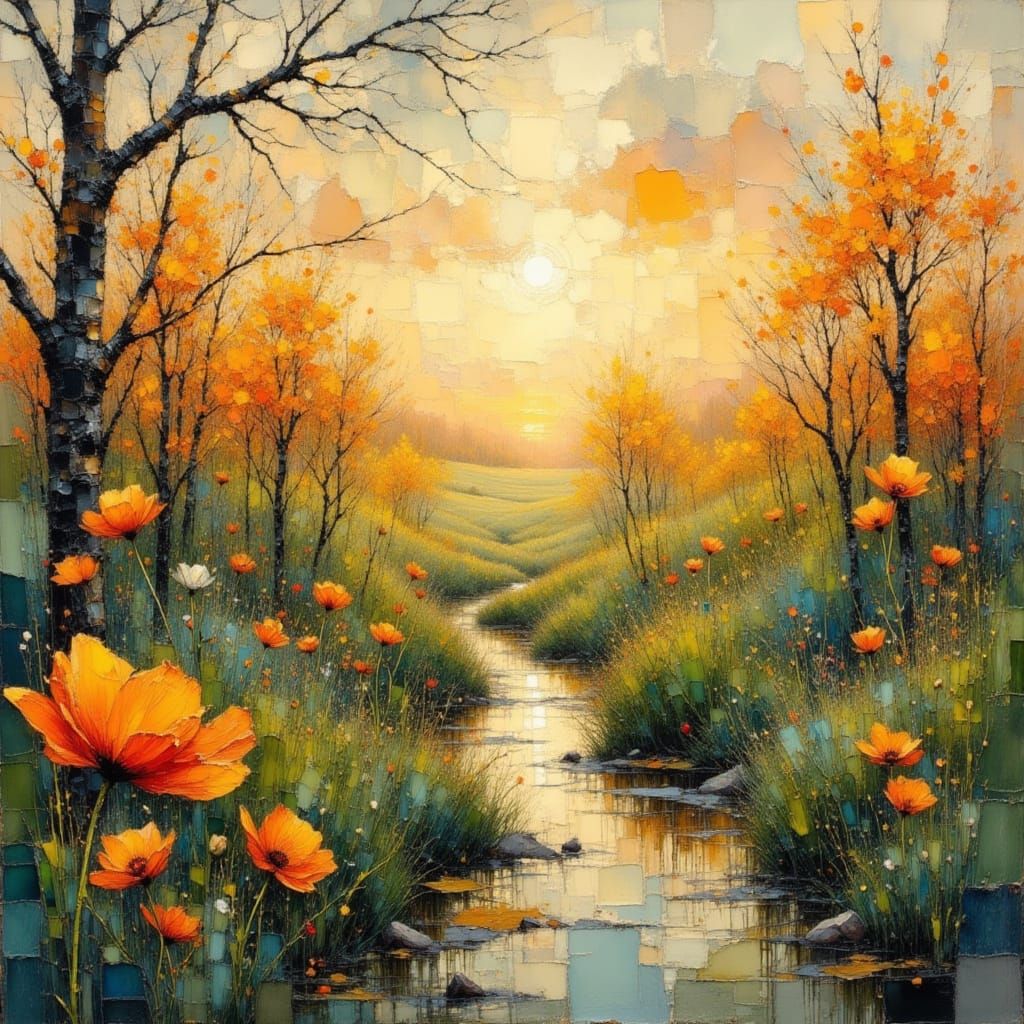 Abstract Oil and Watercolor with Ink Details