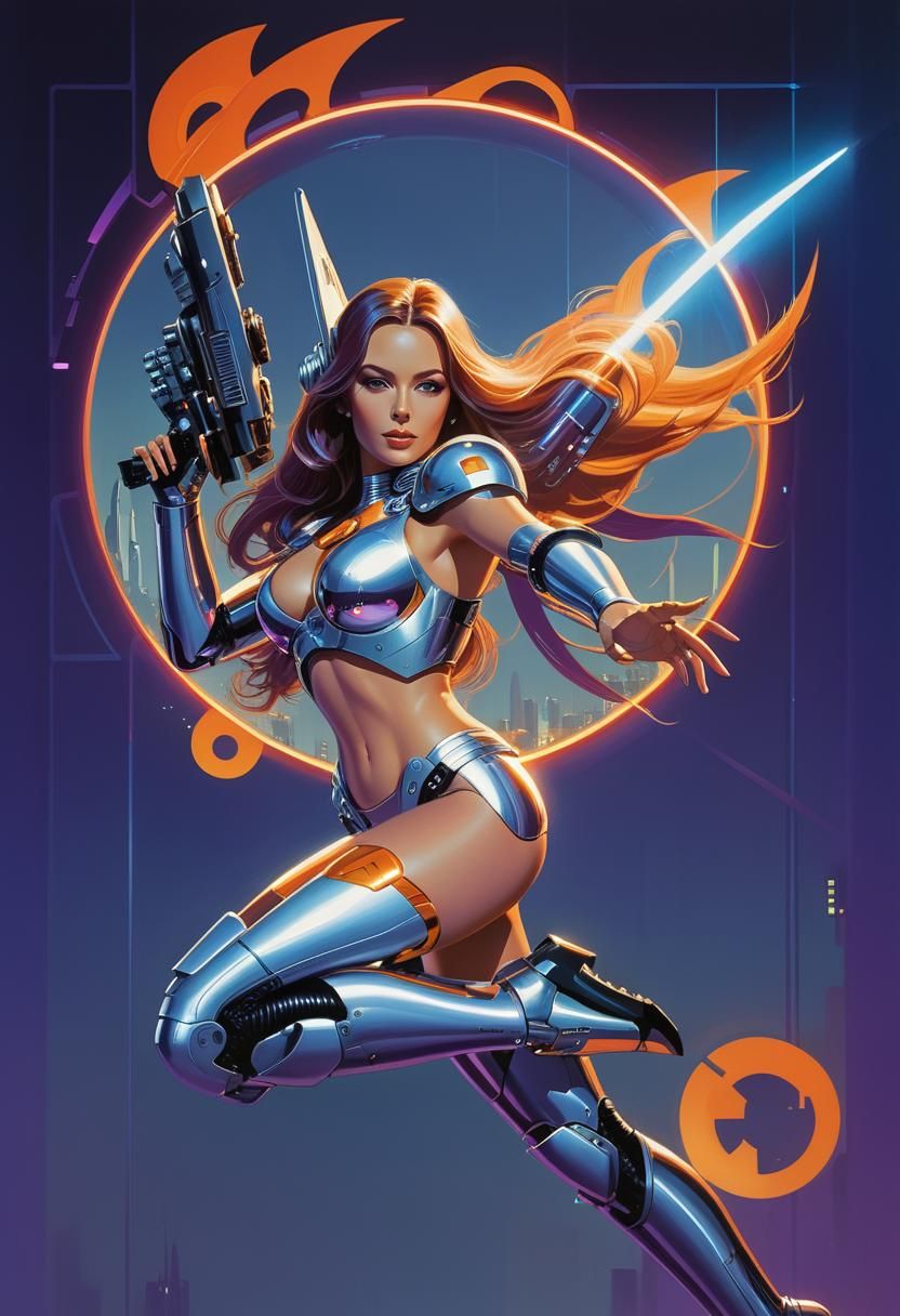 Retro-Futuristic Woman in Robot Suit as 3D Digital Art