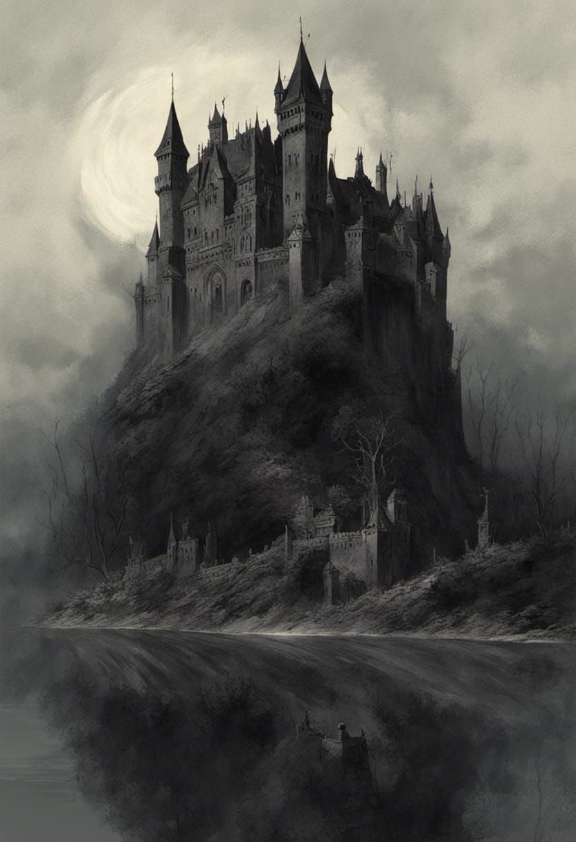 Ominous Gothic Castle Dracula in Horror Style