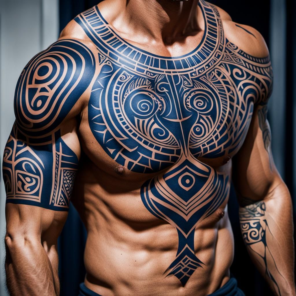 Detailed Tribal Maori Tattoo Art in Dark Blue