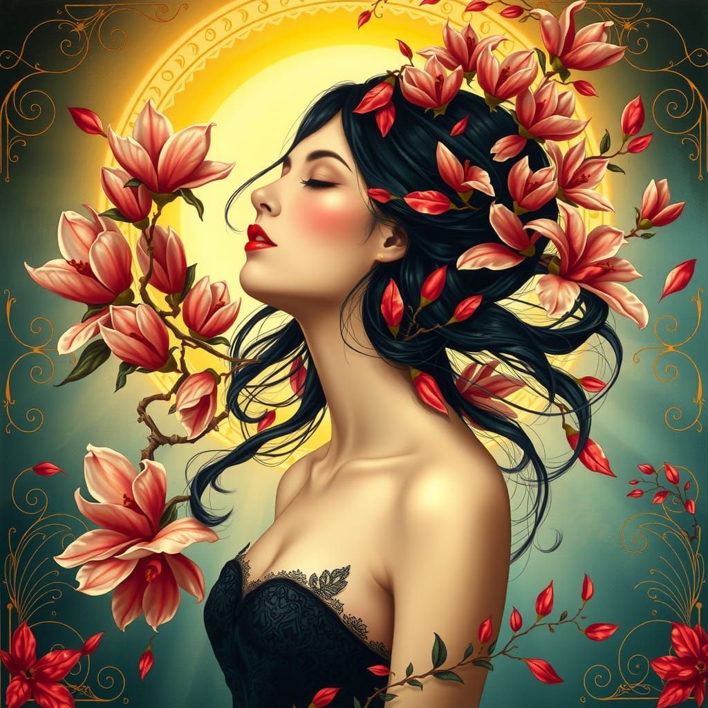 Ethereal Woman in a Floral Paradise