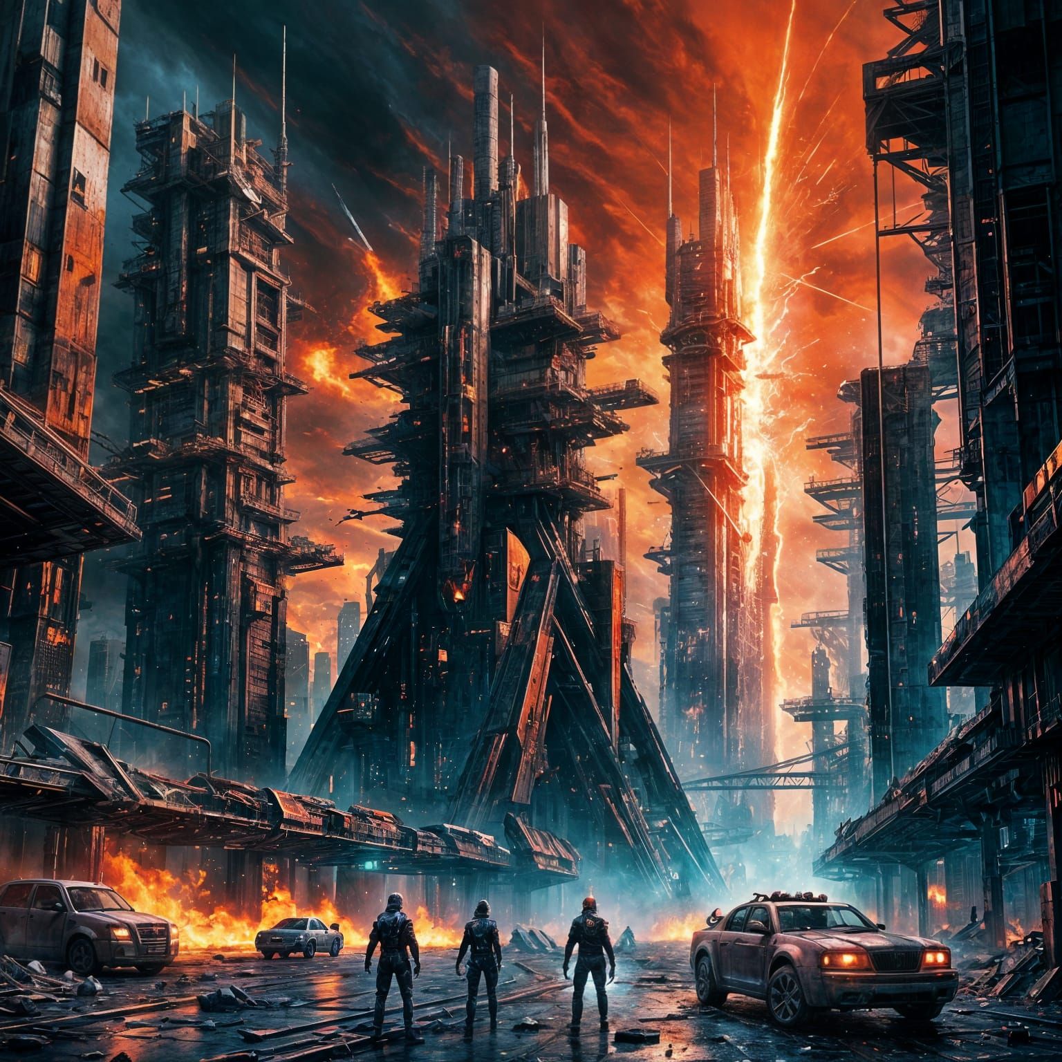 Dystopian Rebellion: Edgecrusher in Cyberpunk Cityscape