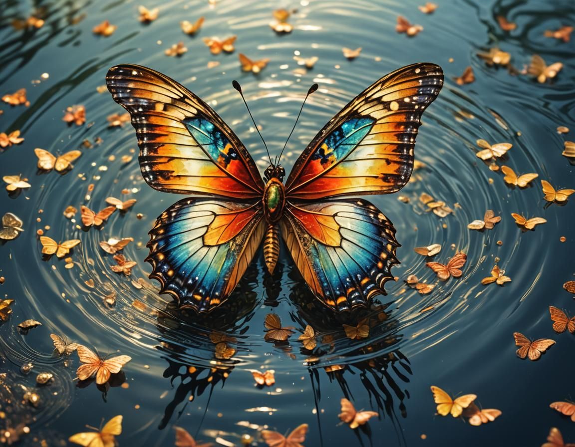 butterfly on the rippling water