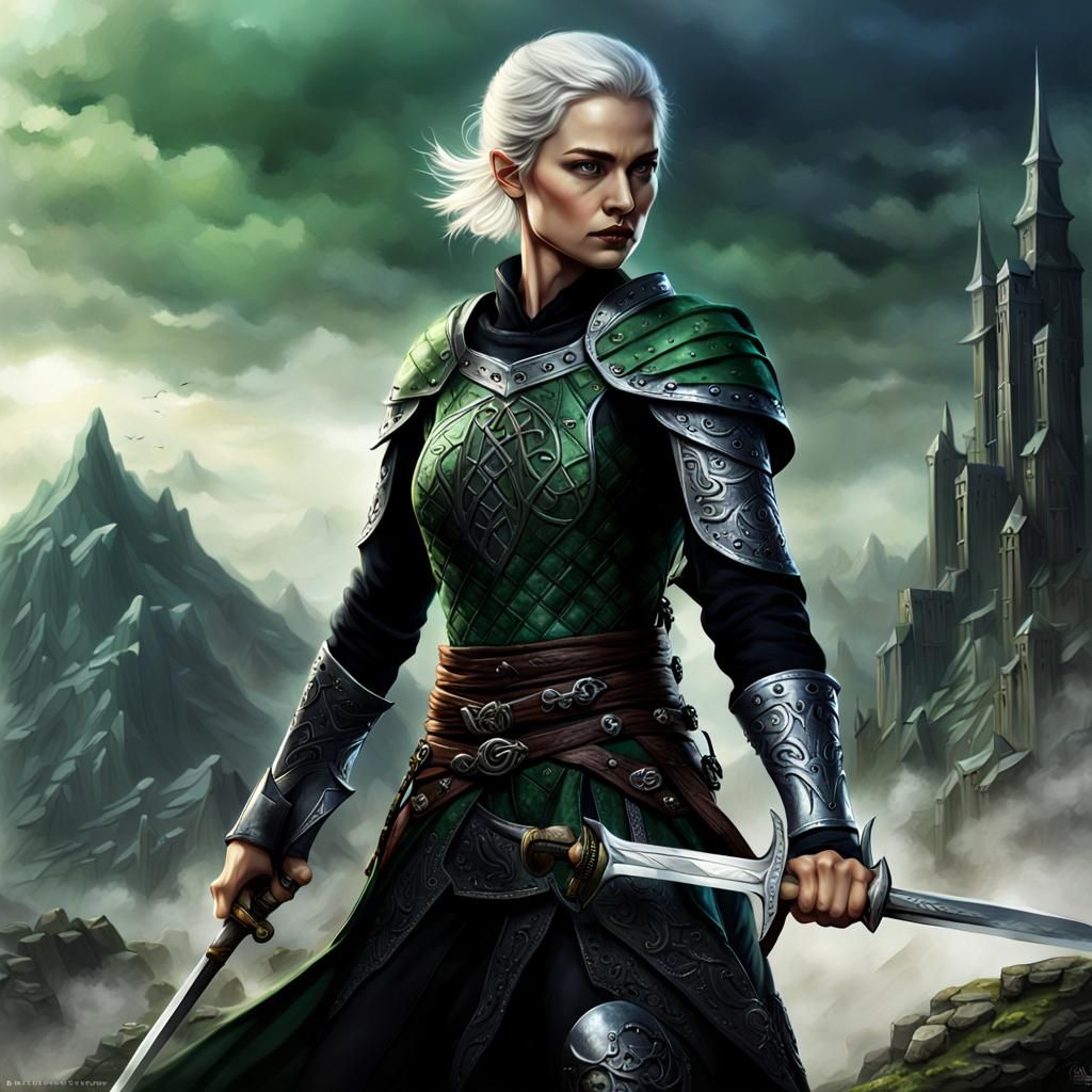 Fantasy Female Warrior with Greatsword in Detailed Matte Pai...