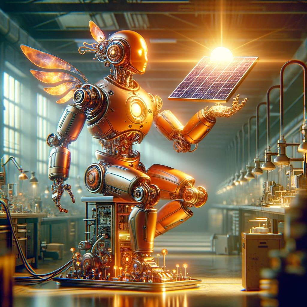 Vintage Solar Robot in Futuristic Lab