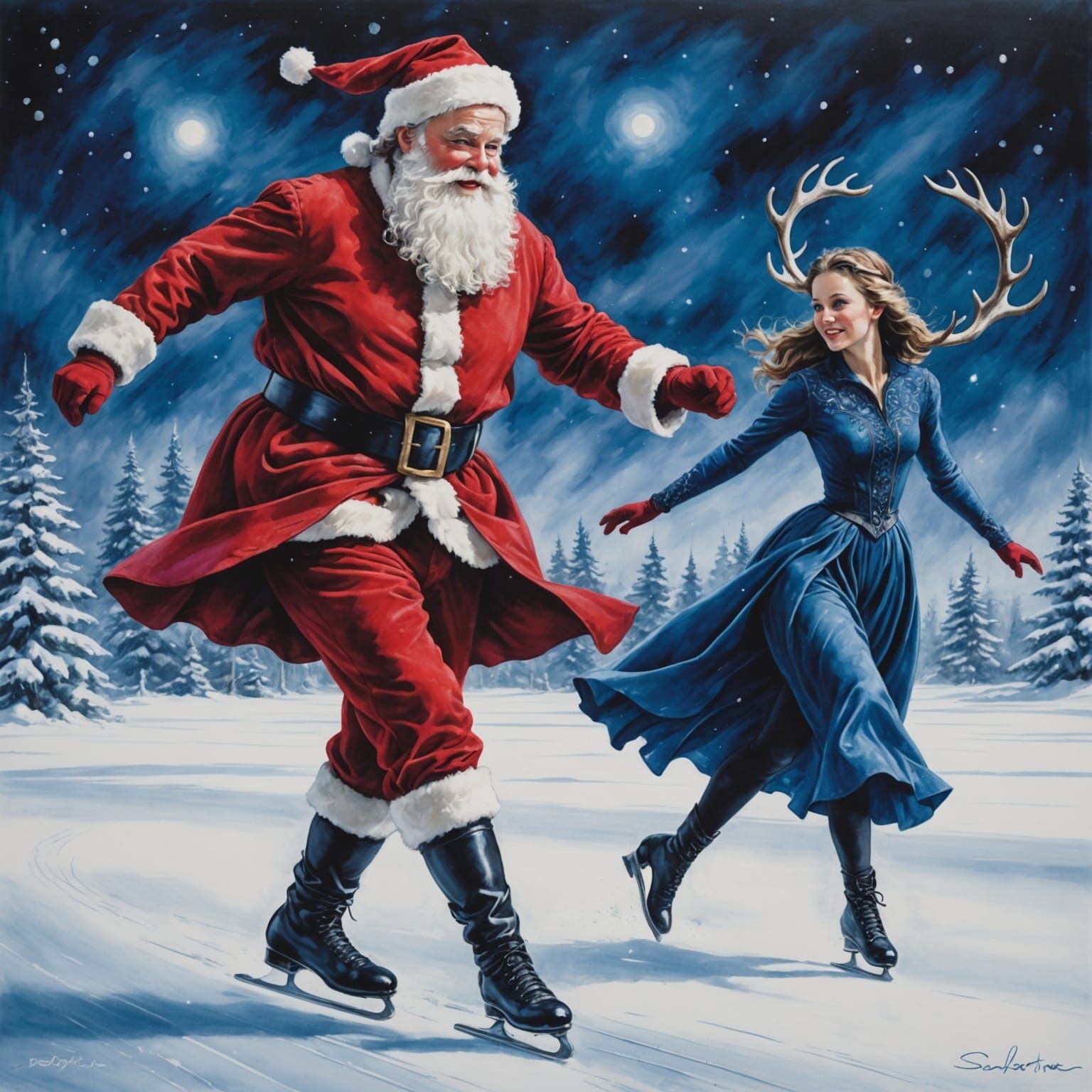 Fantasy Santa in Figure Skating Style with Rich Textures and...