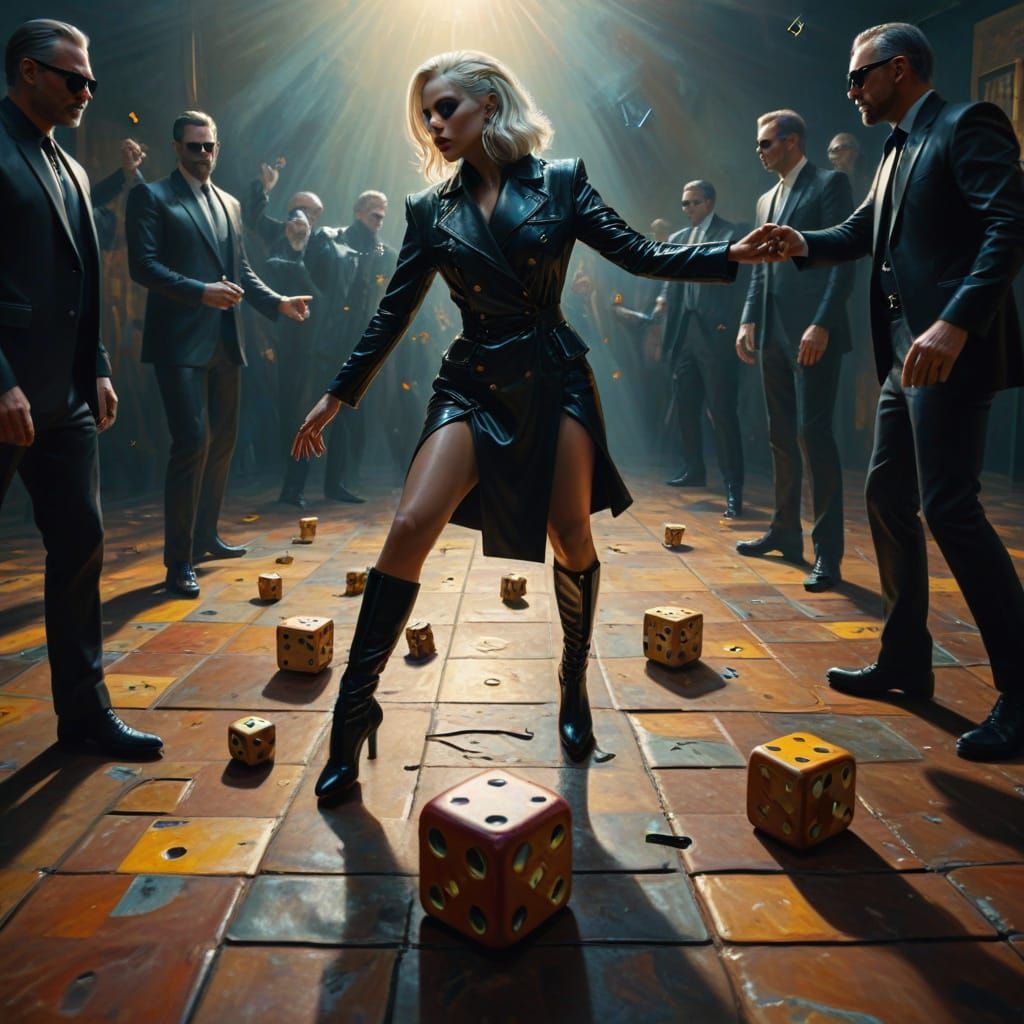 Surreal Expressionist Painting of a Dancer on Dice