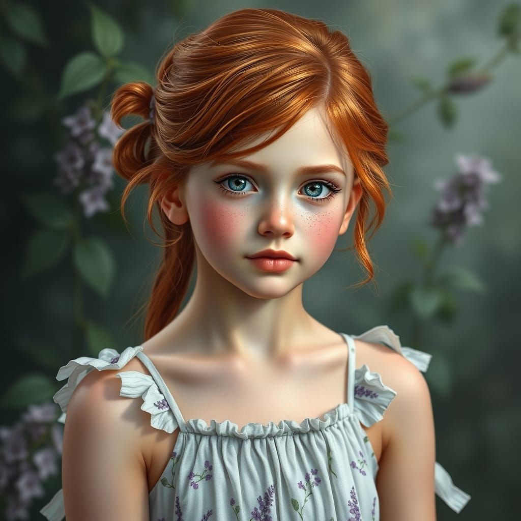 Hyper-realistic close-up portrait of a girl with glowing, de...