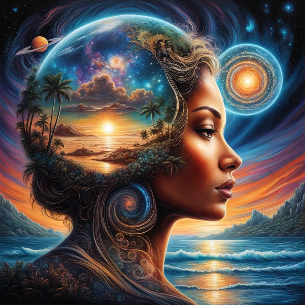 Intergalactic Beach Double Exposure Portrait