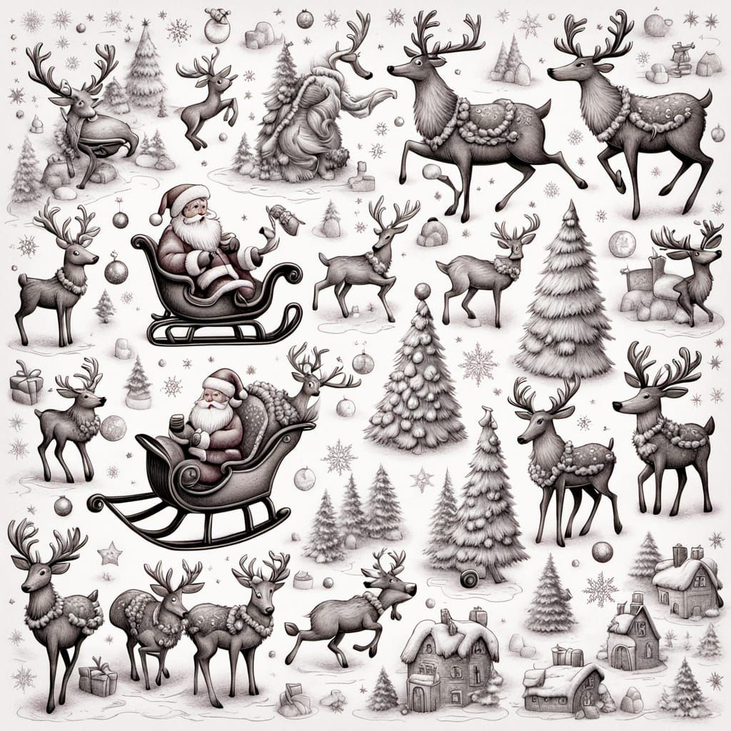 Festive Santa and Reindeer Icon Sheet Illustration