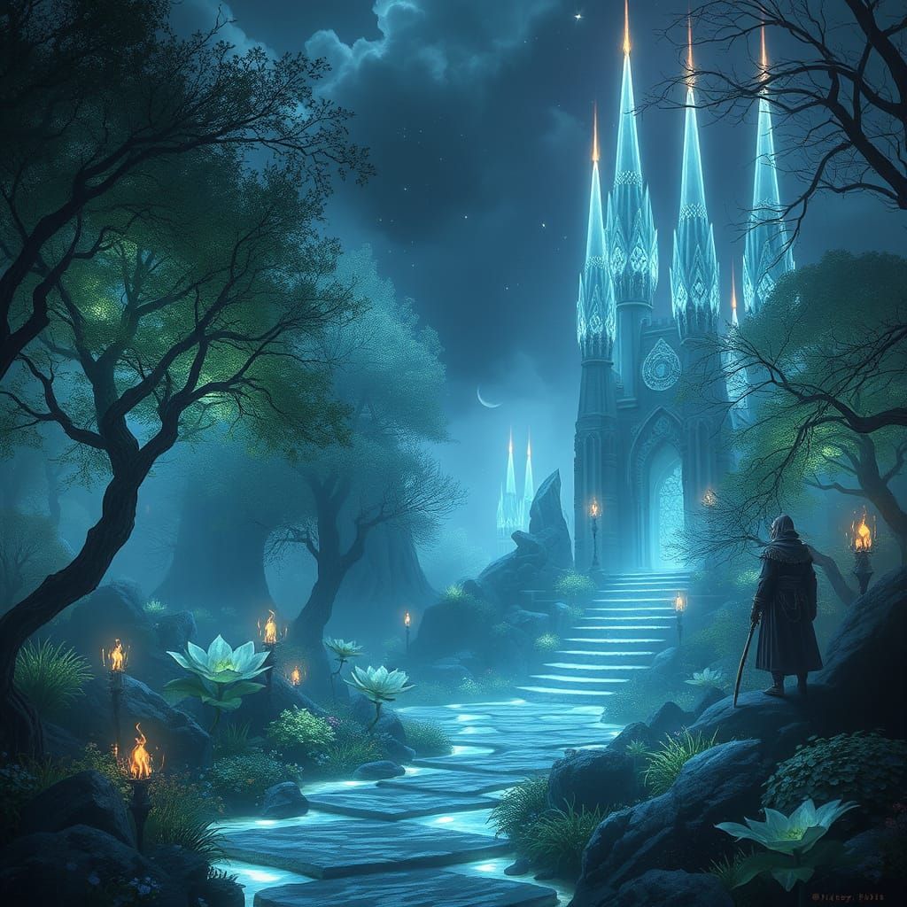 Enigmatic Forest Glade Illuminated by Ethereal Lights