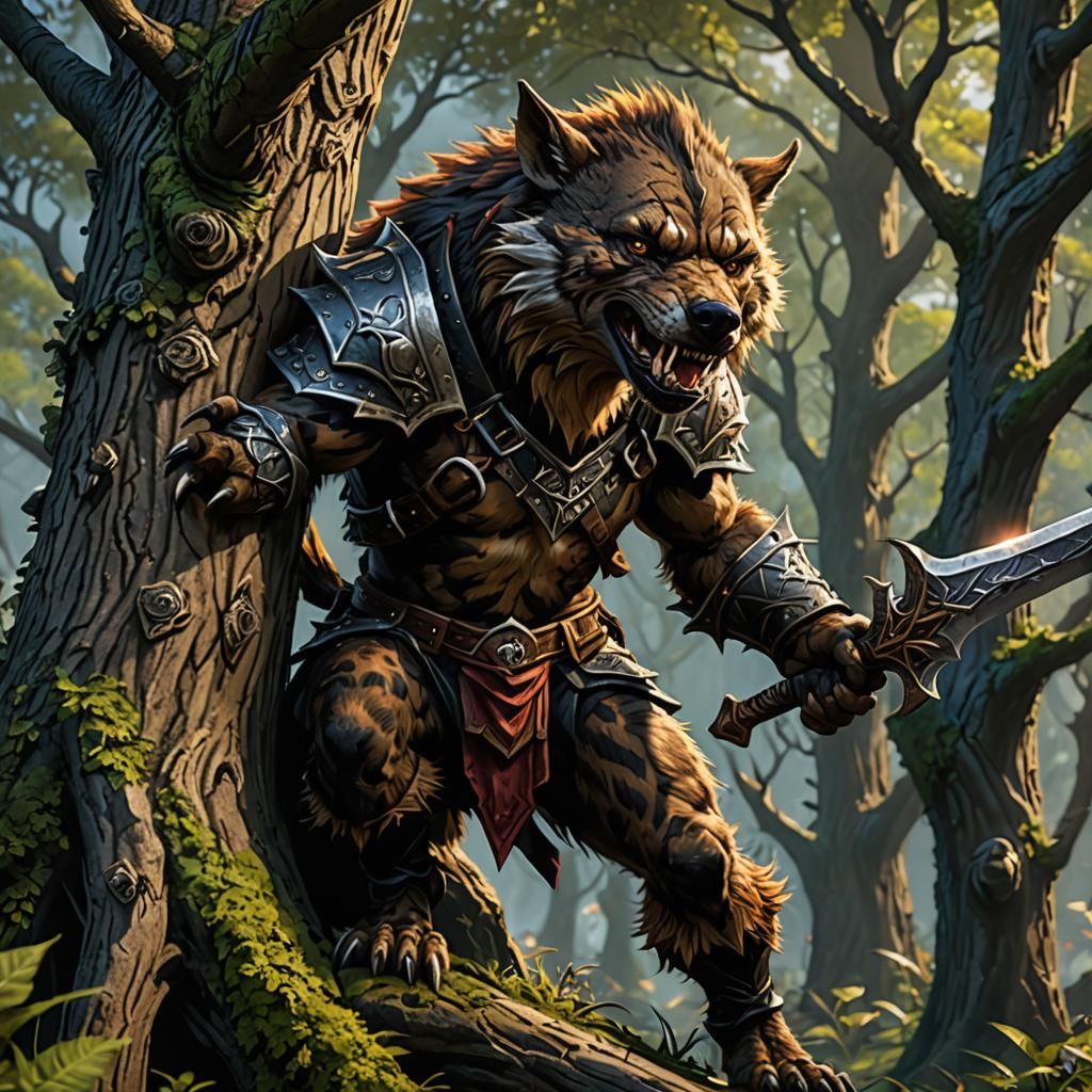 Gnoll Archer Ready to Attack: Detailed Matte Painting