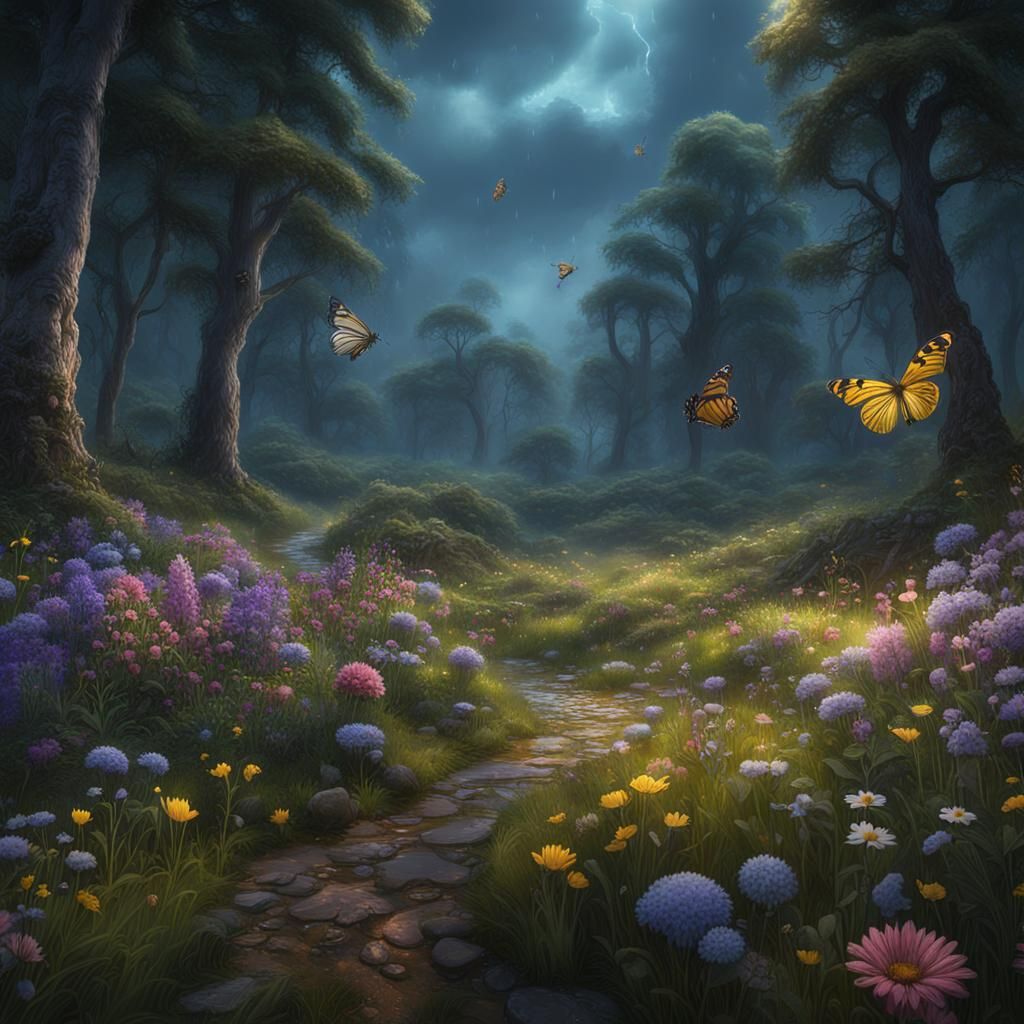 Enchanted Forest Scene with Wildlife in Detailed Matte Paint...